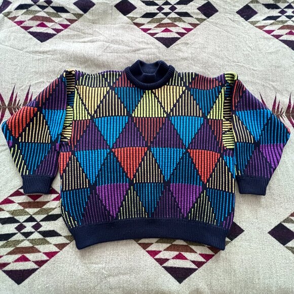 Vintage '90s COOGI Geometric wool turtleneck sweater Size L - Picture 1 of 6